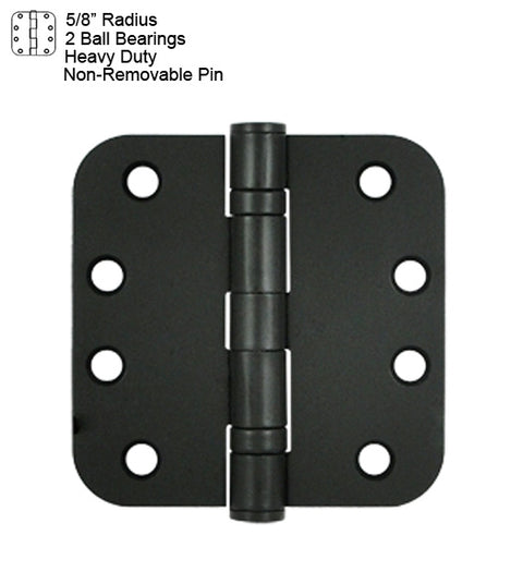 Doorware.com 4 x 4 x 5/8 Radius Heavy Duty Steel Hinges With 2 Ball Bearings NRP, Pair, Deltana S44R5HDBNRP