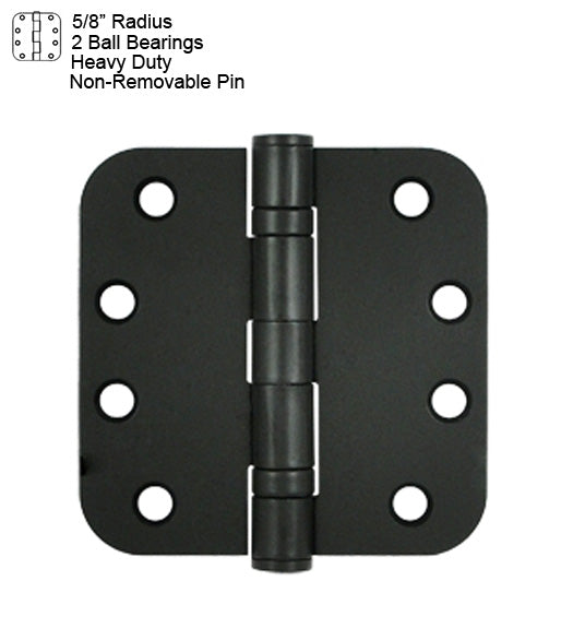 Doorware.com 4 x 4 x 5/8 Radius Heavy Duty Steel Hinges With 2 Ball Bearings NRP, Pair, Deltana S44R5HDBNRP