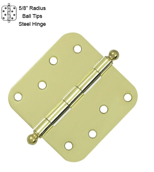 4 x 4 x 5/8 Radius Steel Hinge With Ball Tips, Pair, Deltana S44R5-BT
