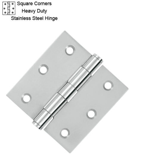 3 x 3 x Square Corners Heavy Duty Stainless Steel Hinge, Pair, Deltana SS33U