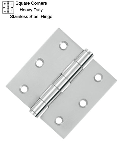 3 x 3 x Square Corners Heavy Duty Stainless Steel Hinge, Pair, Deltana SS33U