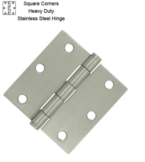 3-1/2 x 3-1/2 x Square Corners Heavy Duty Stainless Steel Hinge, Pair, Deltana SS35U