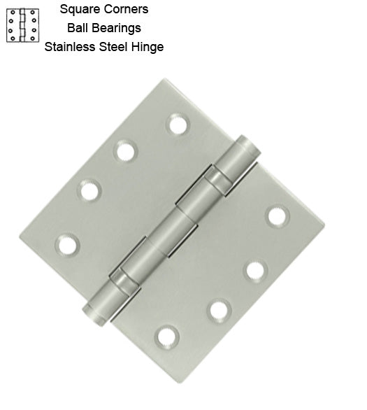 4 x 4 x Square Corners Residential Stainless Steel Hinge 2 Ball Bearings, Pair, Deltana SS44BU32D-R