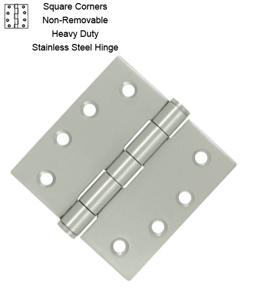 4 x 4 Stainless Steel Hinge with Non-Removable Pin, Pair, Deltana SS44NU32D