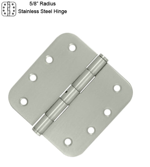 4 x 4 x 5/8 Radius Residential Stainless Steel Hinge, Pair, Deltana SS44R5U32D-R
