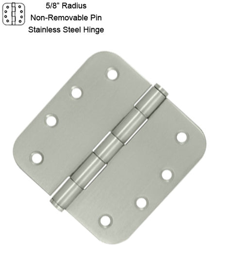 4 x 4 x 5/8 Radius Stainless Steel Hinge NRP, Pair, Deltana SS44R5U32D-RN