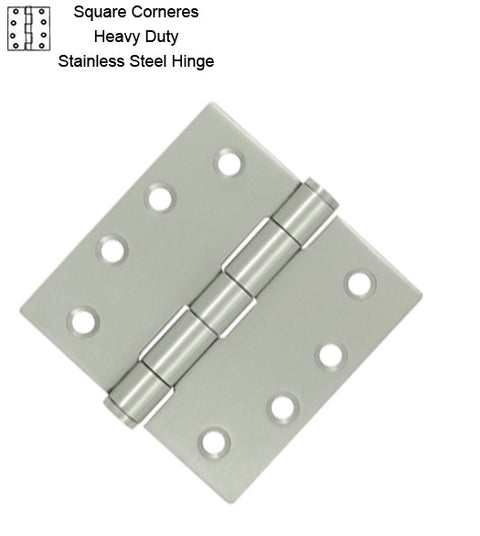 4 x 4 x Square Corners Heavy Duty Stainless Steel Hinge, Pair, Deltana SS44U