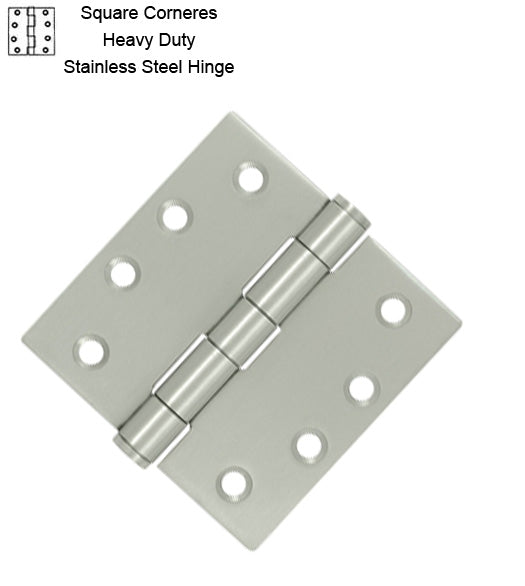4 x 4 x Square Corners Heavy Duty Stainless Steel Hinge, Pair, Deltana SS44U