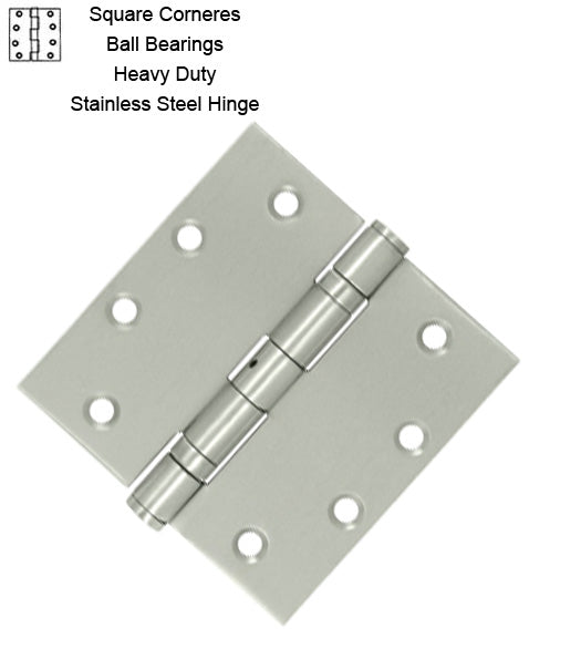 4-1/2 x 4-1/2 x Square Corners Stainless Steel Hinge 2 Ball Bearings, Pair, Deltana SS45BU32D