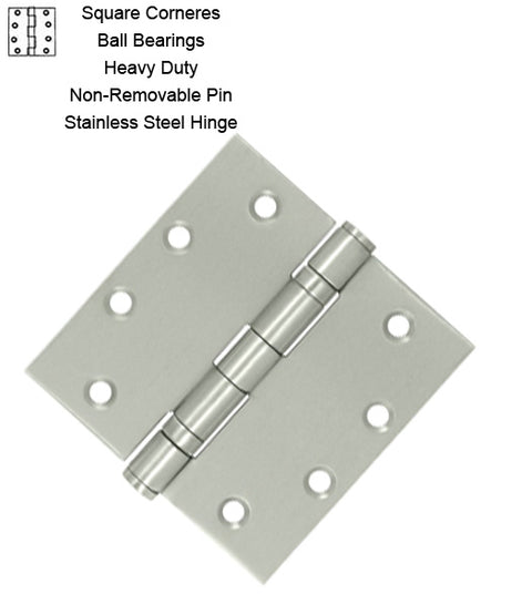 4-1/2 x 4-1/2 x Square Corners Stainless Steel Hinge, NRP, 2 Ball Bearings, Pair, Deltana SS45NBU
