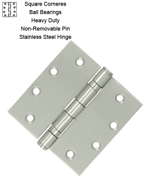 4-1/2 x 4-1/2 x Square Corners Stainless Steel Hinge, NRP, 2 Ball Bearings, Pair, Deltana SS45NBU