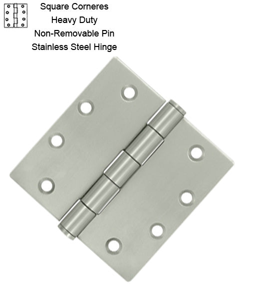 4-1/2 x 4-1/2 x Square Corners Stainless Steel Hinge with Non-Removable Pin, Pair, Deltana SS45NU32D