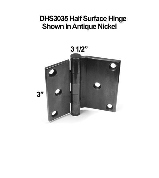 3 x 3-1/2 Solid Brass Half Surface Hinge Pair, Deltana DHS3035