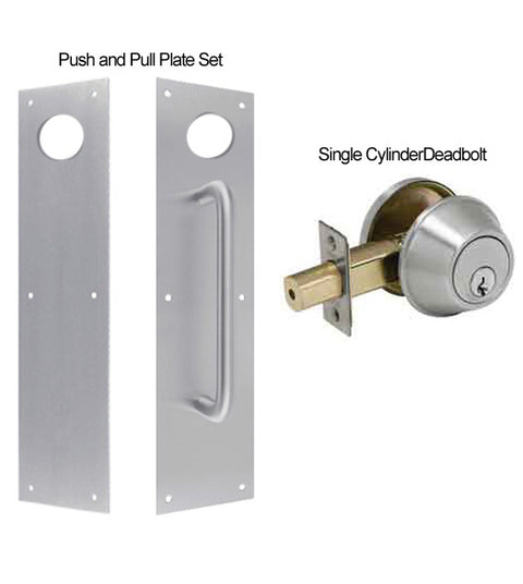 Door Push and Pull Plate Set with Single Cylinder Deadbolt