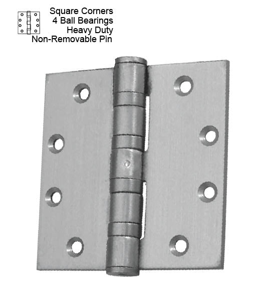 5 x 4-1/2 Extra Heavy Duty Non-Removable Pin Stainless Steel Hinge
