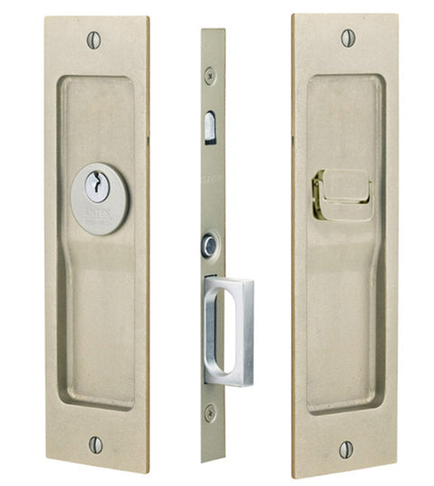 Sandcast Bronze Rustic Modern Rectangular Keyed Entry Pocket Door, Emtek 2123