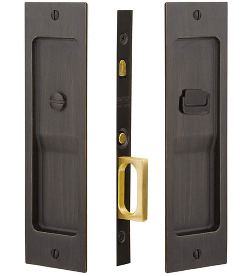 Sandcast Bronze Rustic Modern Rectangular Privacy Pocket Door Set, Emtek 2125