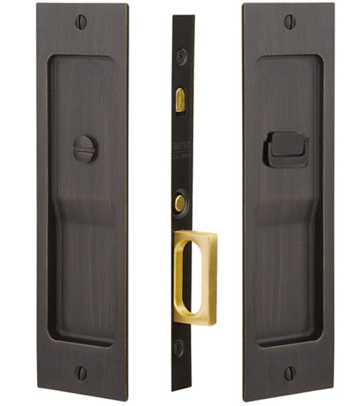 Sandcast Bronze Rustic Modern Rectangular Privacy Pocket Door Set, Emtek 2125