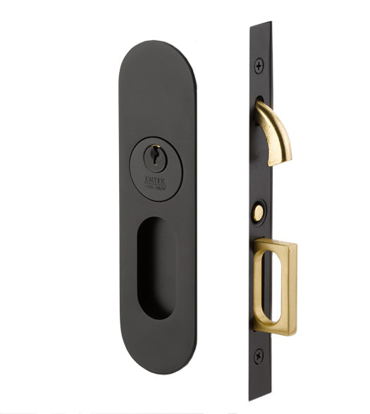 Narrow Oval Pocket Door Keyed Entry, Emtek 2163