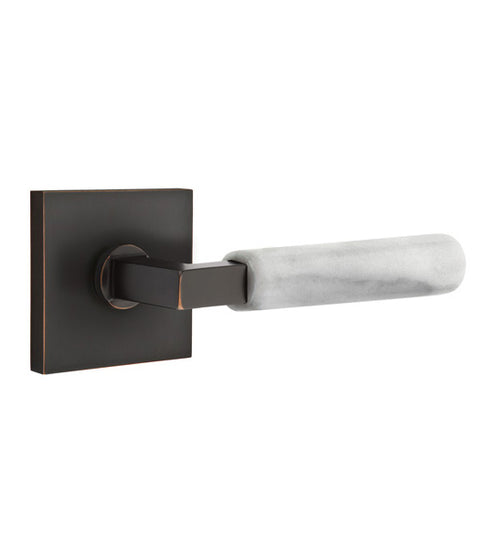 White Marble Lever with Square Rose, Emtek 5050LSMRWH