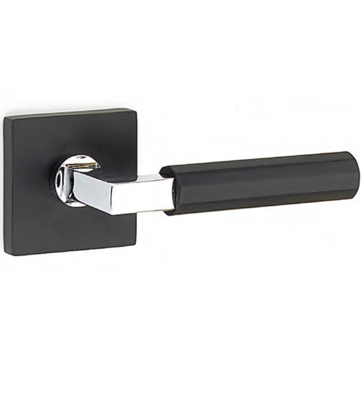Modern Black and Silver Faceted Lever with Square Rose, Emtek 505019LS26FA19