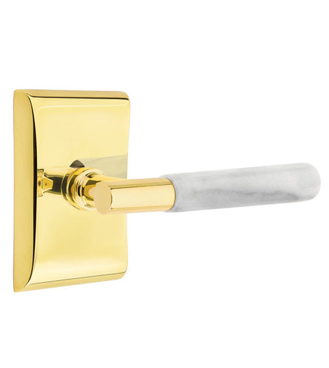 Doorware.com White Marble Lever with Neos Rose, Emtek 5051TAMRWH