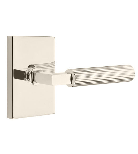 Straight Knurled Lever with Modern Rectangular Rose, Emtek 5052LSSK