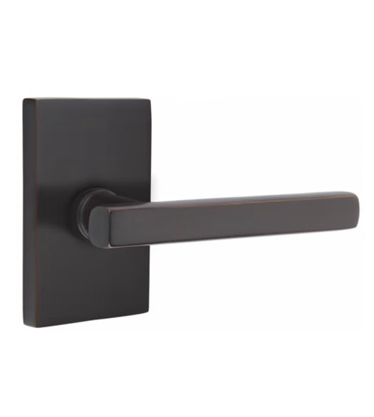 Square Freestone Lever with Modern Rectangular Rose, Emtek 5052FRL