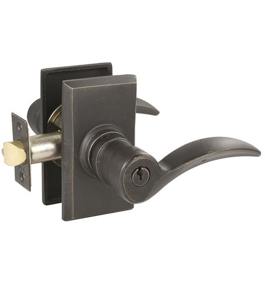 Durango Keyed Entry Lever with Sandcast Bronze Rectangular Rose, Emtek 5103D
