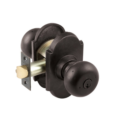 Keyed Entry Winchester Sandcast Bronze Knob with Arched Rose, Emtek 5104WC