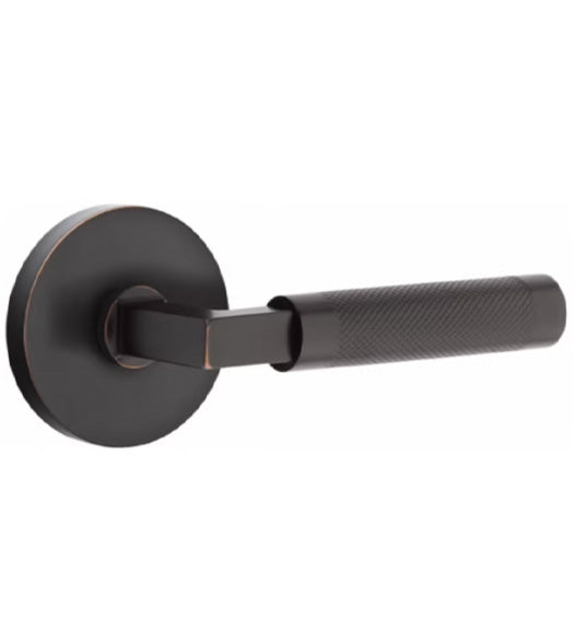 Knurled Lever with Disk Rose and Square Stem, Emtek 5059LSKN