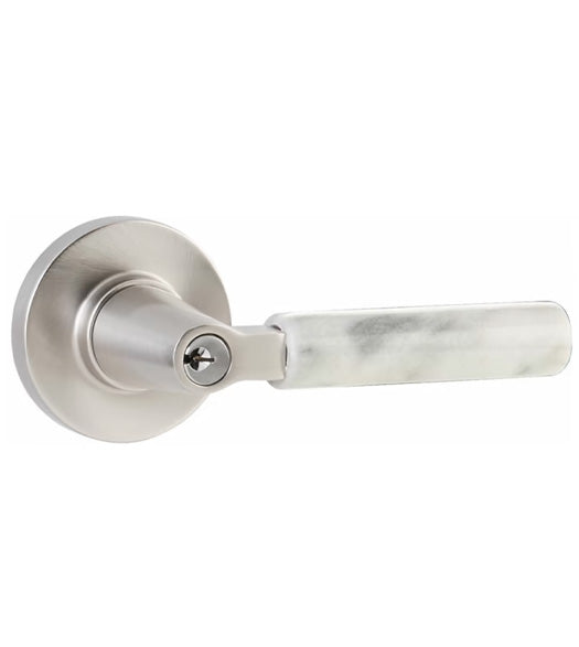 Keyed White Marble Lever with Disk Rose, Emtek 5115KLSMRWH