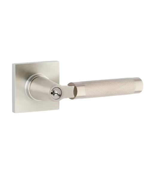 Keyed Knurled Lever with Square Rose, Emtek 5122KLSKN