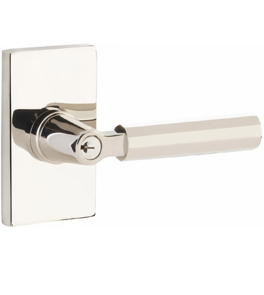 Faceted Keyed Lever with Modern Rectangular Rose, Emtek 5123KLSFA