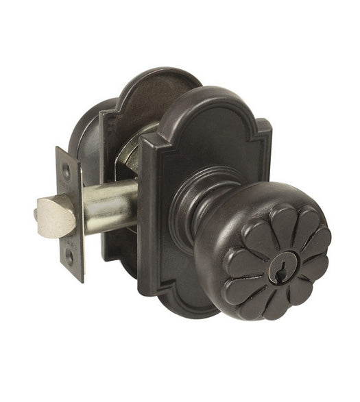 Keyed Cast Bronze Petal Knob with Arched Rose, Emtek 54011PT