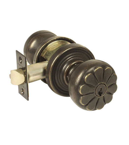 Keyed Petal Cast Bronze Knob with Round Rose, Emtek 54012PT