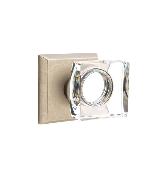 Modern Square Crystal Knob with Sandcast Square Rose, Emtek 7061MSC
