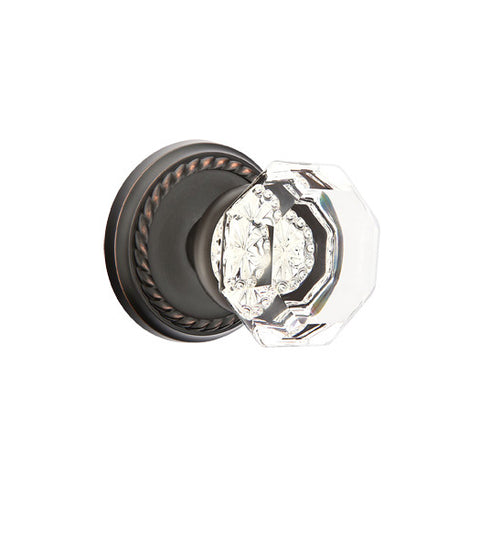 Old Town Clear Crystal Knob with Rope Rosette, Emtek 8051OT