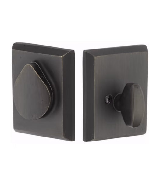 Rustic Modern Rectangular Sandcast Bronze Single Cylinder Deadbolt, Emtek 8477