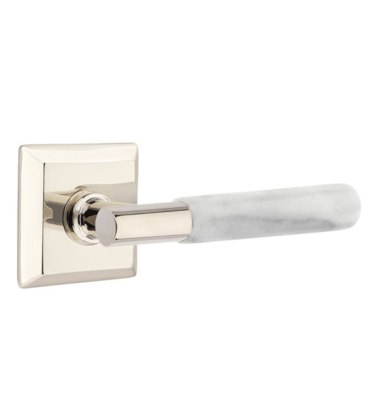 White Marble Lever with Quincy Rose, Emtek 8531TAMRWH