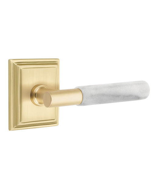 Mid-Century Modern White Marble Leverset, Emtek 8561TAMRWH