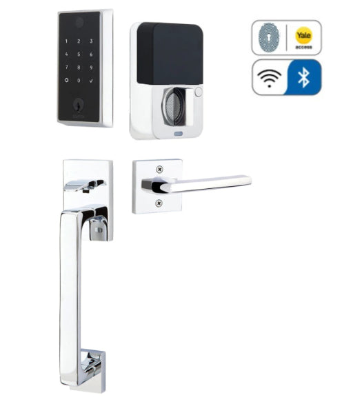 EMPowered 2 SMART Fingerprint Keypad Entry Set with Key Override and Baden Grip, Emtek EMP23233