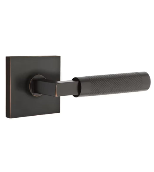 Knurled Lever with Square Rose and Stem, Emtek 5050LSKN