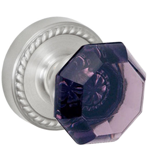 Doorware.com Elite Violet Glass Knob with Traditional Rope Rose, Fusion 18-Z8