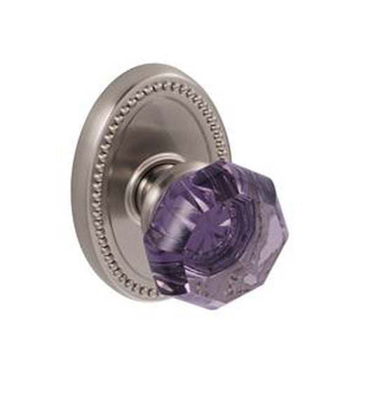 Doorware.com Violet Victorian Glass Knob With Oval Beaded Rose, Fusion 18-B7
