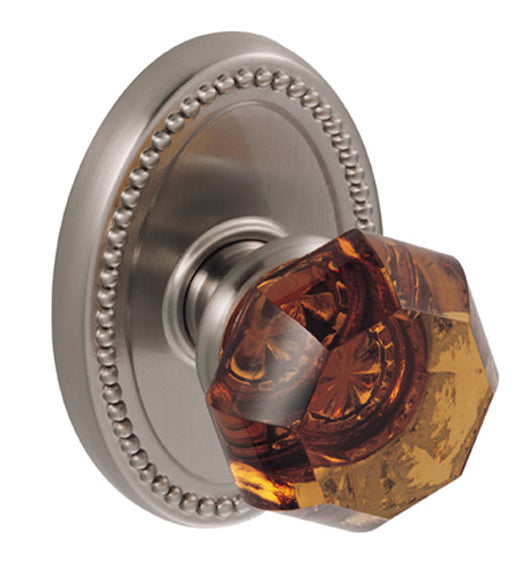 Doorware.com Amber Victorian Glass Knob With Oval Beaded Rose, Fusion 17-B7