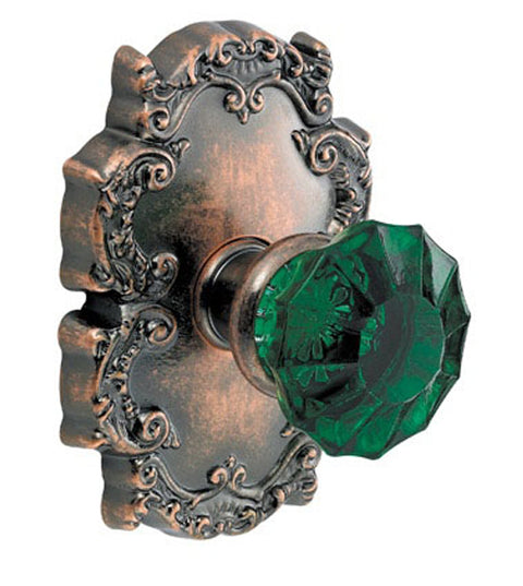 Doorware.com Green Scalloped Glass Knob With Victorian Rose, Fusion 20-C8