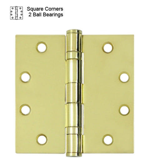 4-1/2 x 4-1/2  Polished Brass Commercial Hinge, 2 Ball Bearings, Global CP4545BB-US3