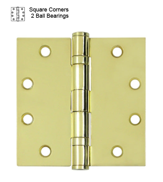 4-1/2 x 4-1/2  Polished Brass Commercial Hinge, 2 Ball Bearings, Global CP4545BB-US3