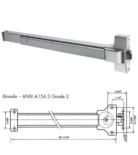 30 to 36-inch Wide Door Touch Bar Rim Exit Device TH1100EDTBAR